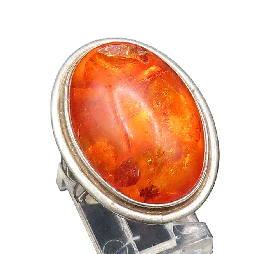 925 Silver  Vintage Cabochon Baltic Amber Split Shank Ring Sz 6  RG25484