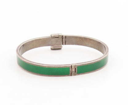 925 Sterling Silver Vintage Bracelet GUCCI Classic Green Enamel Bangle  BT12012