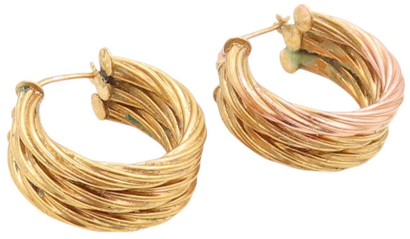 925 Sterling Silver Vintage Earrings Gold Plated Twisted Roped Hoops  EG13613