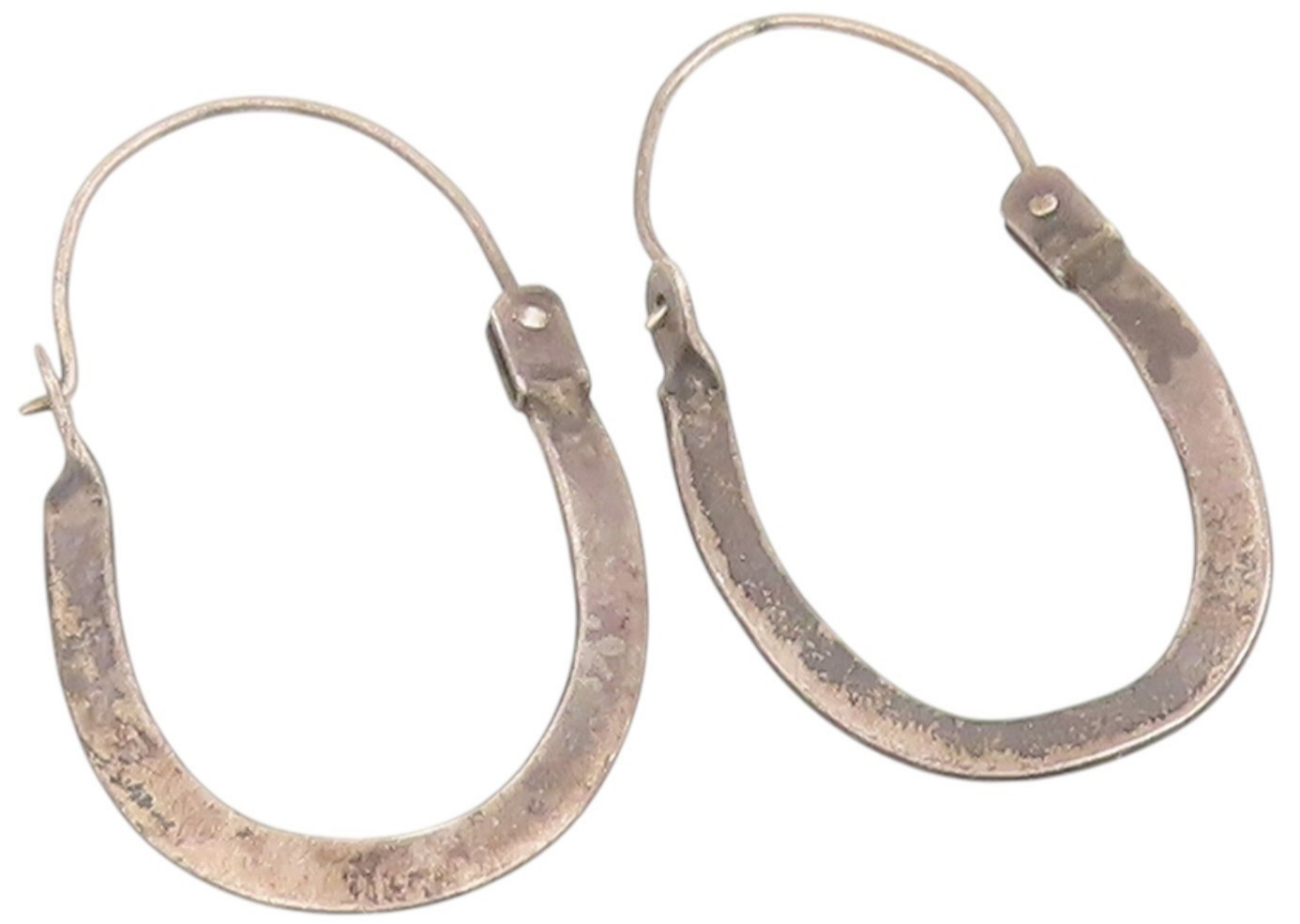 925 Sterling Silver Vintage Earrings Minimalist Classic Flat Oval Hoops  EG14081
