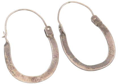 925 Sterling Silver Vintage Earrings Minimalist Classic Flat Oval Hoops  EG14081