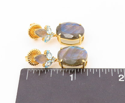 925 Sterling Silver Vintage Earrings Gold Plated Labradorite & Topaz  EG13380