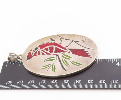 925 Sterling Silver Vintage Pendant Enameled Cardinal Bird On Branch  PT25430
