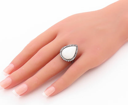 925 Sterling Silver Vintage Ring Drop Shape Gemstone Halo CZ  Sz 7.5  RG32342