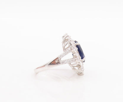 925 Sterling Silver Vintage Ring Sapphire Marquise Cut CZ Flower  Sz 8  RG29536