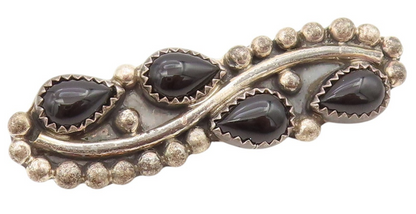925 Sterling Silver Vintage Brooch Pin BENALLY NAVAJO Drop Shape Onyx  BP11460