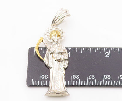 925 Sterling Silver  Vintage Shiny Two Tone Grim Reaper Drop Pendant  PT11803