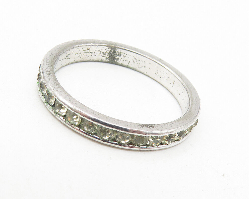925 Sterling Silver  Round Cut Topaz Shiny Eternity Band Ring Sz 6  RG11185