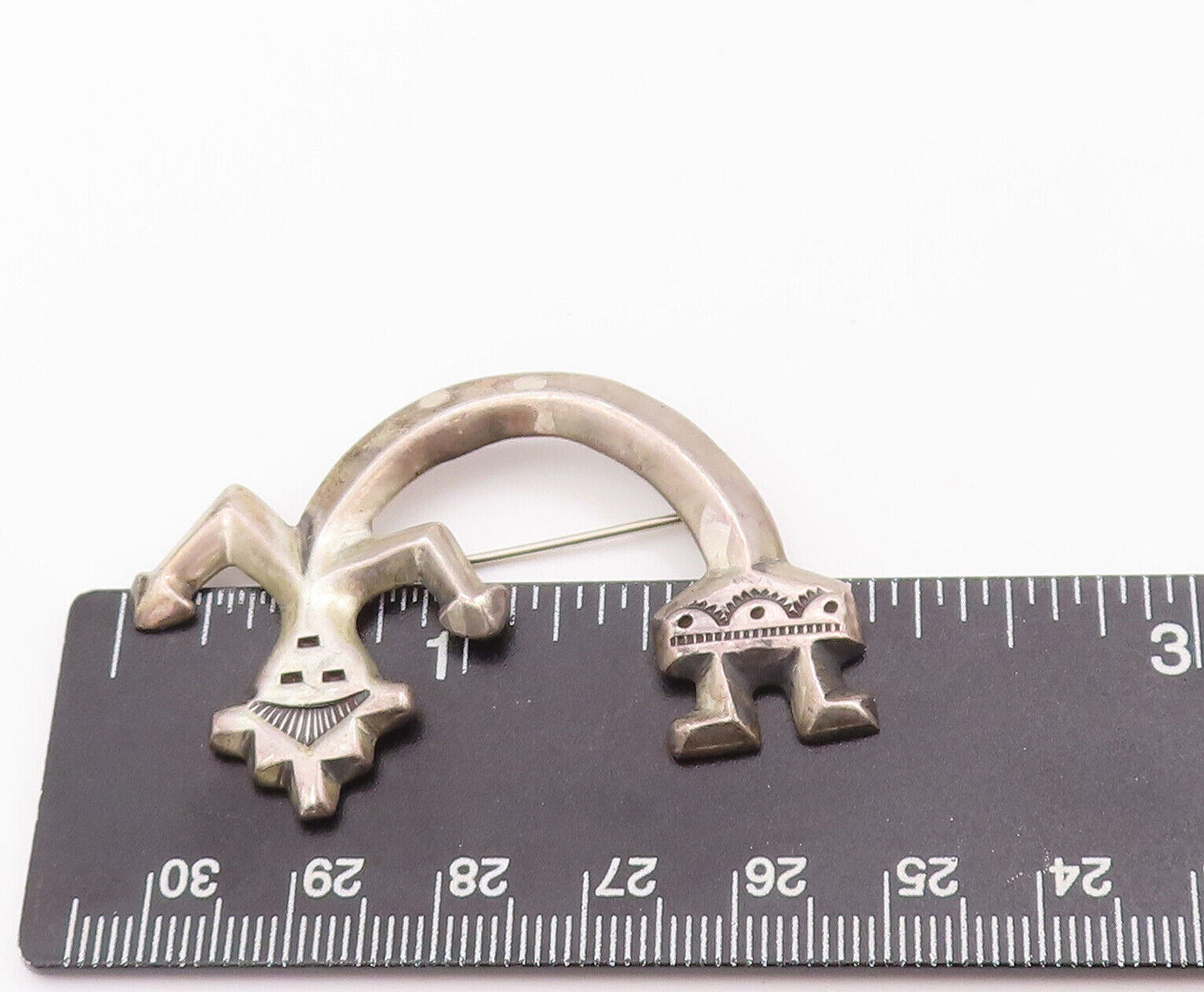 925 Sterling Silver Vintage Brooch Pin NAVAJO Solid Carved Tall Man  BP10903