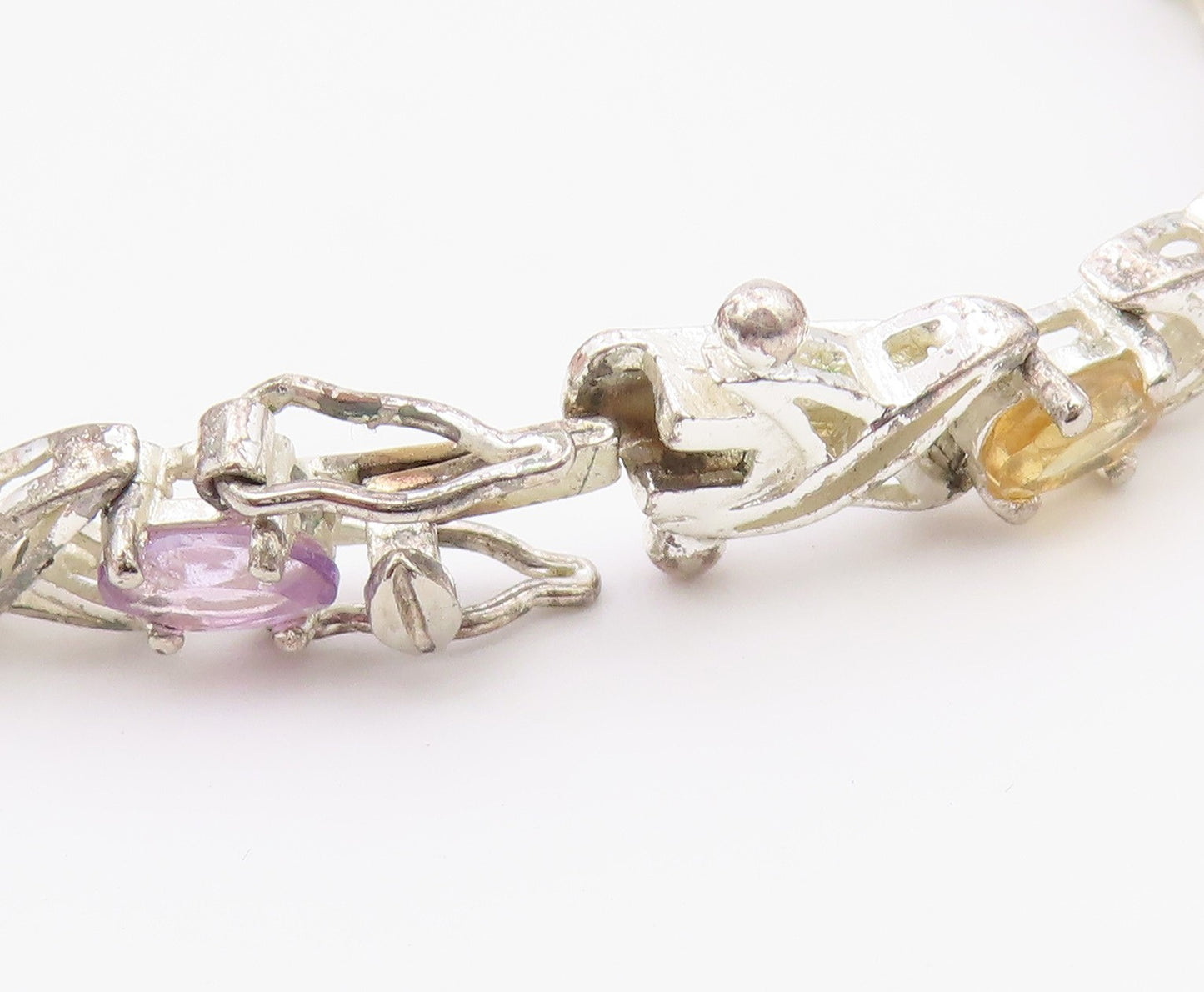 925 Silver  Vintage Topaz Garnet Citrine & Amethyst Chain Bracelet  BT8319