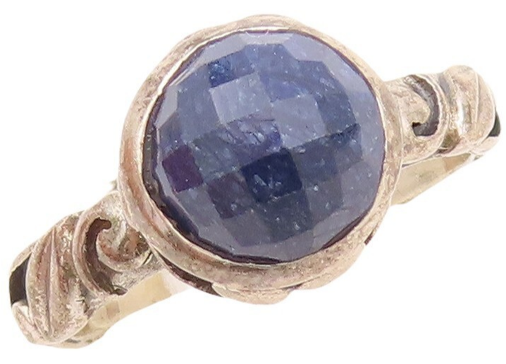 925 Sterling Silver Vintage Ring Swirly Carved Band Round Gemstone Sz 7  RG30693