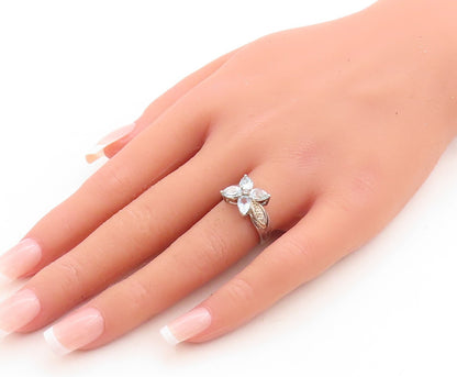 925 Sterling Silver Vintage Ring Drop Cut Blue Topaz Flower  Sz 6  RG31527