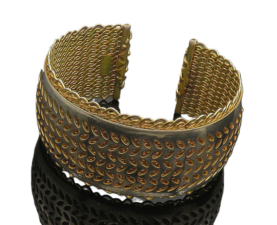 VOLUPTE 925 terling Silver  Vintage Shiny Floral Leaf Vine Cuff Bracelet  BT8069