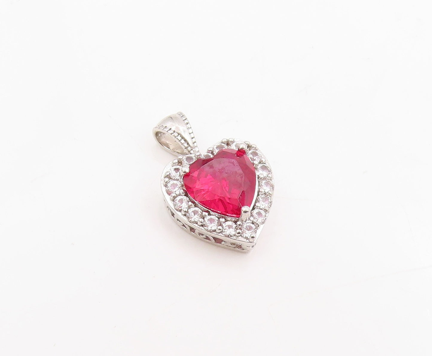 925 Sterling Silver Vintage Pendant CZ & Halo Topaz Love Heart Charm  PT25433