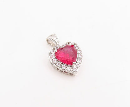 925 Sterling Silver Vintage Pendant CZ & Halo Topaz Love Heart Charm  PT25433