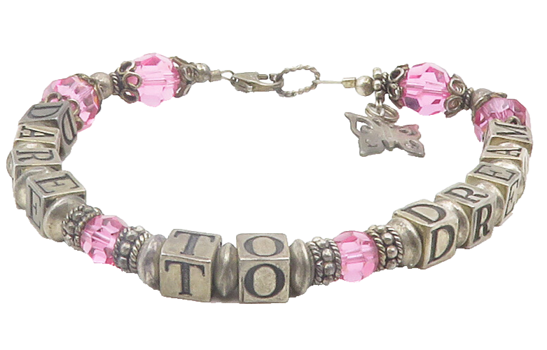 925 Sterling Silver  Vintage Pink Topaz Dare To Dream Beaded Bracelet  BT4744