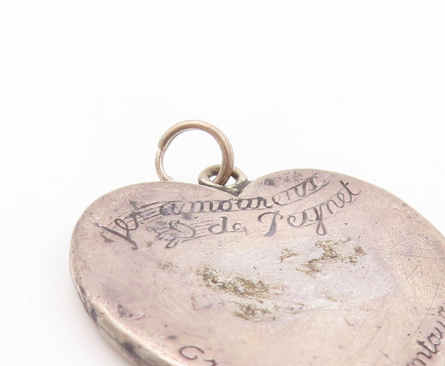 925 Sterling Silver Vintage Pendant Antique French Lovers Heart   PT24217