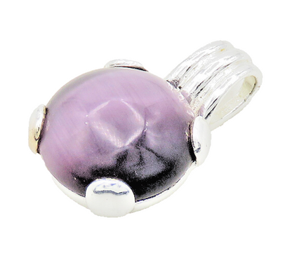 925 Sterling Silver  Vintage Cabochon Purple Cat's Eye Stone Pendant  PT14890
