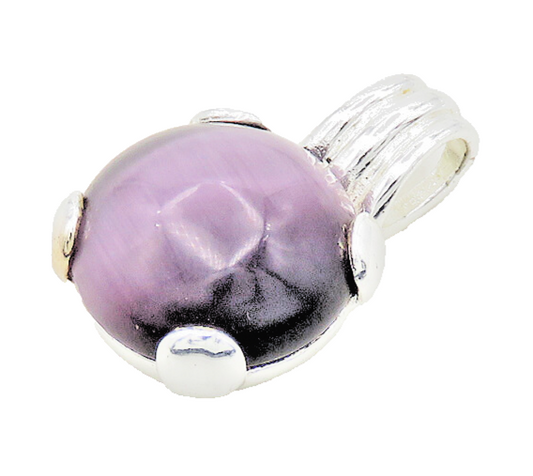 925 Sterling Silver  Vintage Cabochon Purple Cat's Eye Stone Pendant  PT14890