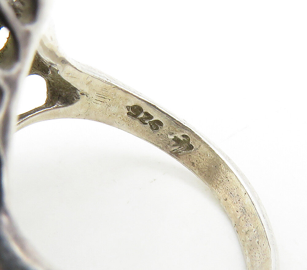 925 Sterling Silver  Vintage Shiny Diamond Shaped Band Ring Sz 5.5  RG16919