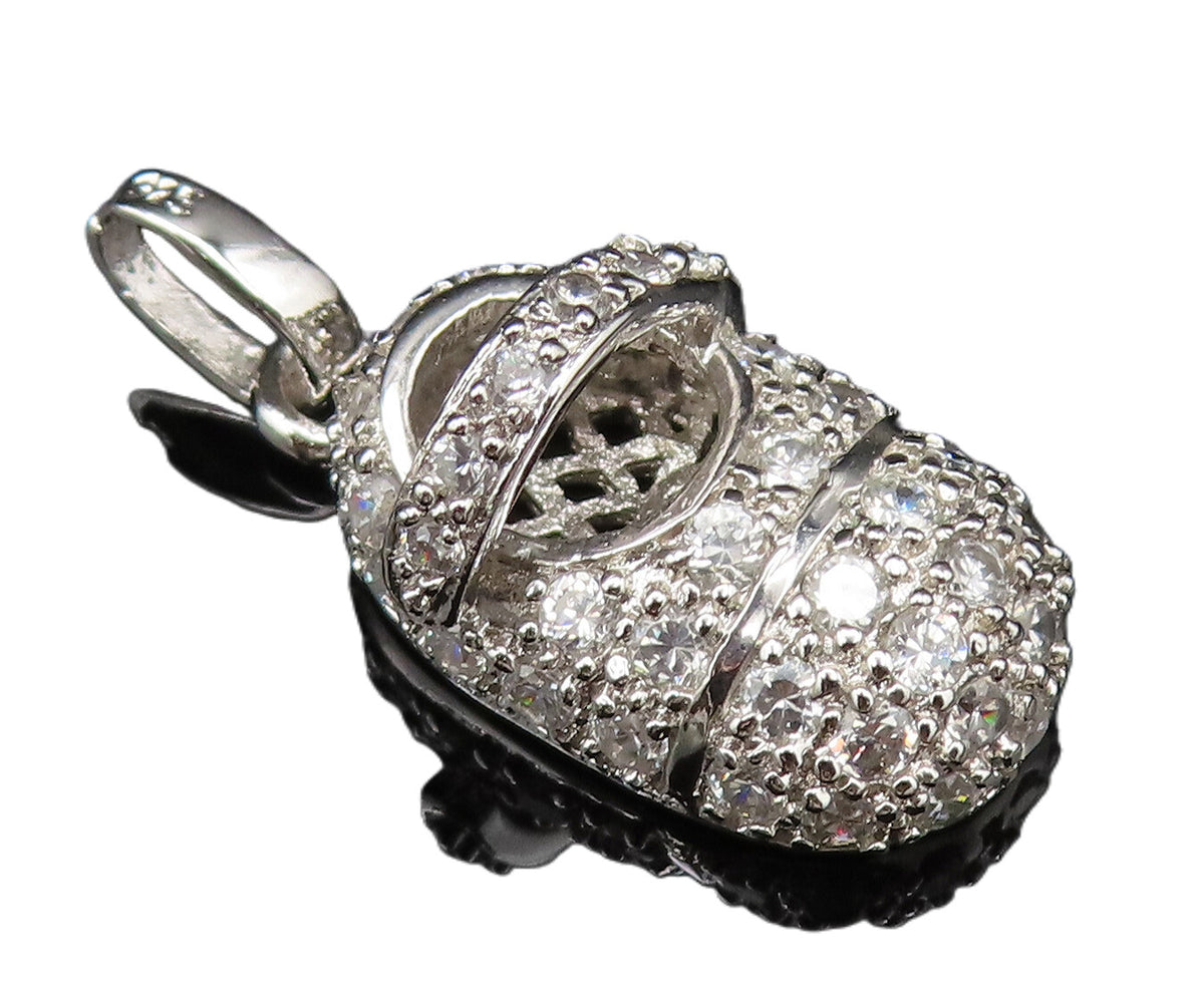 925 Sterling Silver  Vintage Sparkly Cubic Zirconia Shoe Charm Pendant PT20939