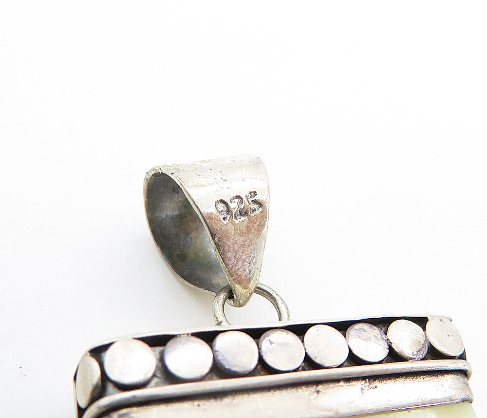 925 Sterling Silver  Vintage Mother Of Pearl Mosaic Dagger Pendant  PT6080