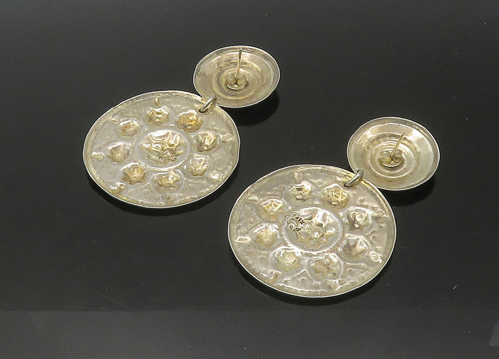 MEXICO 925 Sterling Silver  Vintage Hammered Detail Dangle Earrings  EG10952
