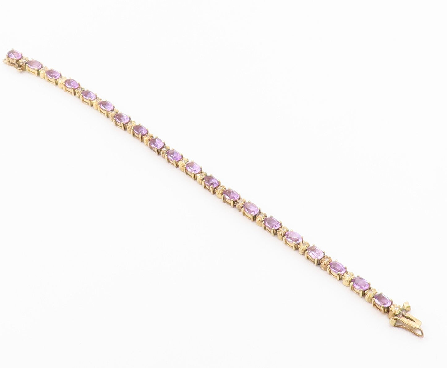 925 Sterling Silver  Vintage Genuine Diamond & Amethyst Chain Bracelet  BT8395
