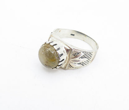925 Sterling Silver  Vintage Rutilated Quartz Leaf Cocktail Ring Sz 9  RG4432