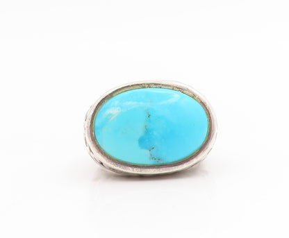 925 Sterling Silver Vintage Ring Oval Turquoise Open Scrollwork  Sz 7  RG34665
