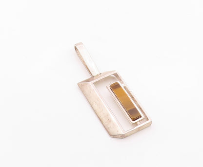 925 Sterling Silver  Vintage Open 3D Rectangle & Tiger's Eye Pendant  PT21816