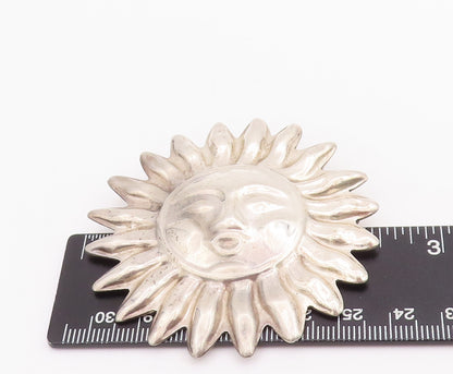 925 Sterling Silver Vintage Brooch Pin MEXICO Solid Carved Smiling Sun  BP11012
