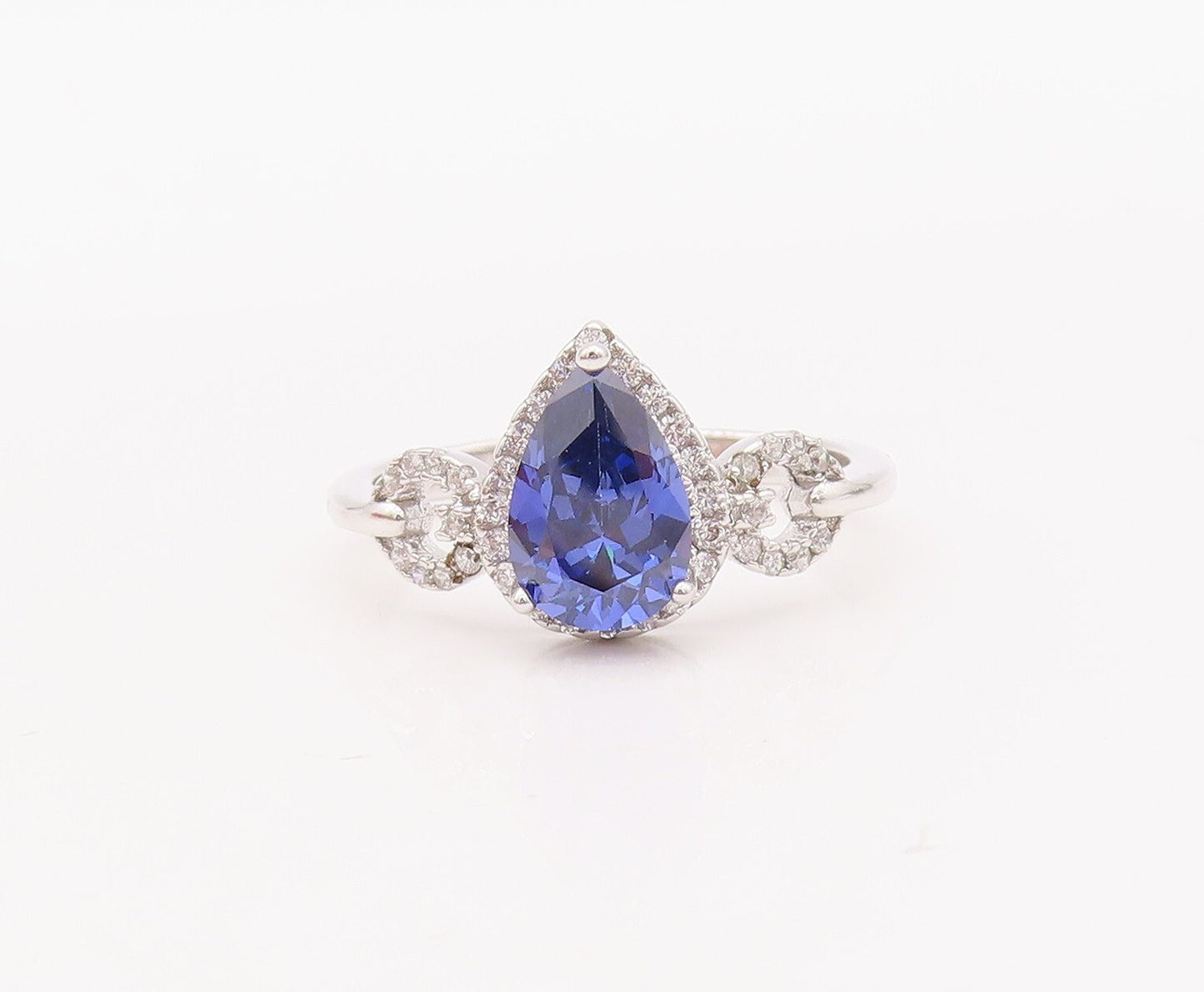 925 Sterling Silver Vintage Ring Drop Sapphire Designer CZ Inlay  Sz 7  RG29306