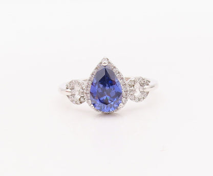 925 Sterling Silver Vintage Ring Drop Sapphire Designer CZ Inlay  Sz 7  RG29306