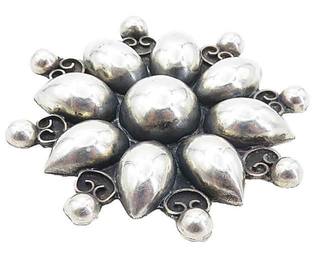 925 Sterling Silver  Vintage Shiny Oxidized Flower Design Brooch Pin  BP3000