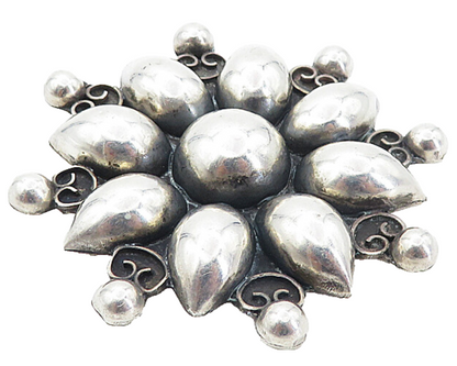 925 Sterling Silver  Vintage Shiny Oxidized Flower Design Brooch Pin  BP3000