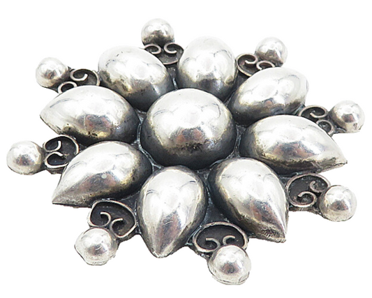 925 Sterling Silver  Vintage Shiny Oxidized Flower Design Brooch Pin  BP3000