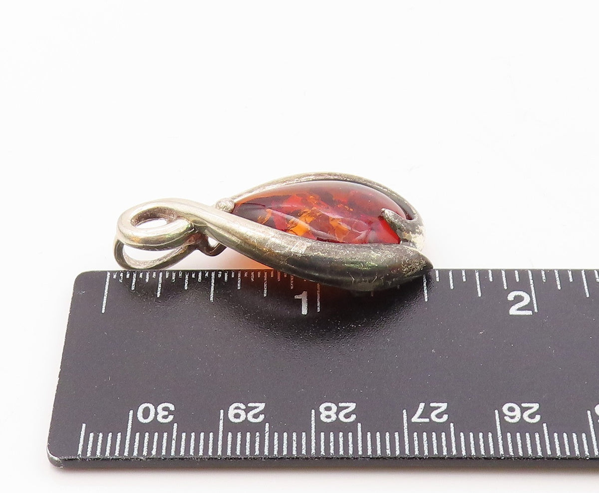925 Sterling Silver  Vintage Wrapped Pear Shaped Baltic Amber Pendant  PT20180