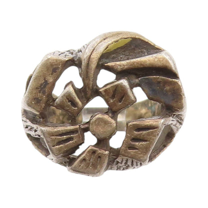 925 Sterling Silver Vintage Ring Dark Tone Brutalist Design Cutout  Sz 5 RG33347