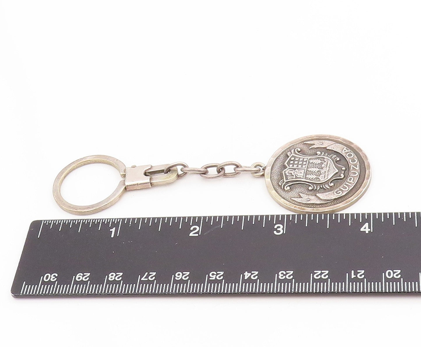 925 Sterling Silver Vintage Keychain Guipuzcoa Coat Of Arms Medallion  TR4119