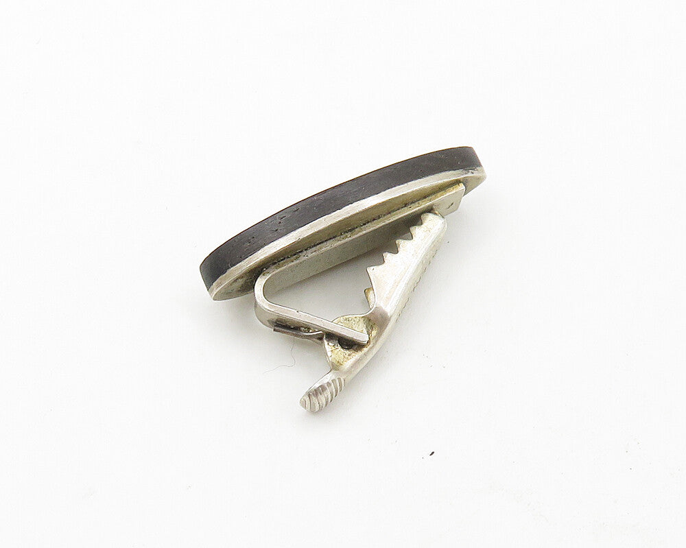 925 Sterling Silver  Vintage Petite Wooden Detail Oval Tie Clip  TR2448