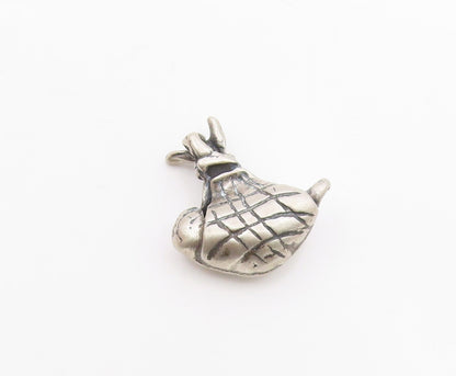 925 Sterling Silver  Vintage Square Pattern Sack Pendant  PT19997