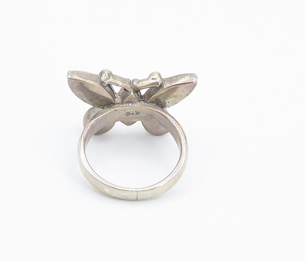 925 Silver  Vintage Mother Of Pearl Butterfly Cocktail Ring Sz 5.5  RG8419