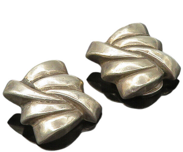 925 Sterling Silver  Vintage Shiny Modernist Non Pierce Drop Earrings  EG10973