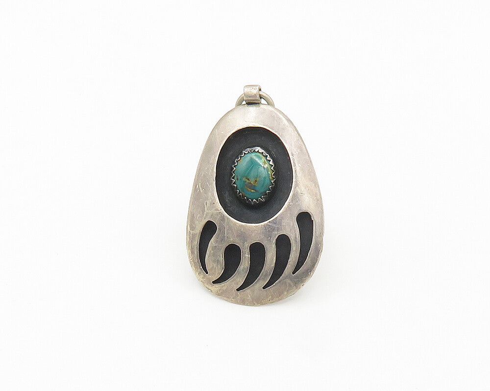 NAVAJO 925 Silver  Vintage Turquoise Bear Print Cocktail Ring Sz 8.5  RG18421