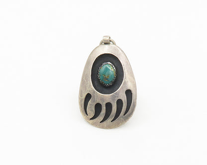 NAVAJO 925 Silver  Vintage Turquoise Bear Print Cocktail Ring Sz 8.5  RG18421