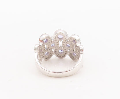 925 Sterling Silver Vintage Ring Round Tanzanite & Topaz Band  Sz 7  RG29159