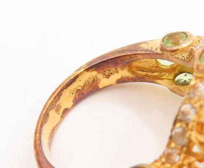 925 Sterling Silver Vintage Ring Gold Plated Peridot & Square Topaz Sz 7 RG29878
