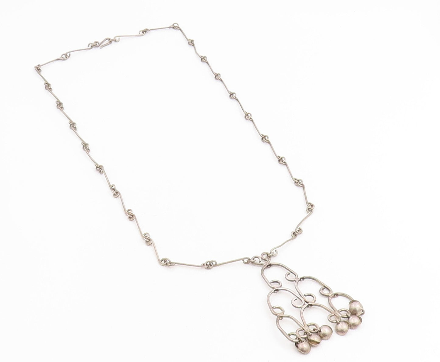 925 Sterling Silver Vintage Necklace ISRAEL Linked Loop Chandelier Chain  NE4759