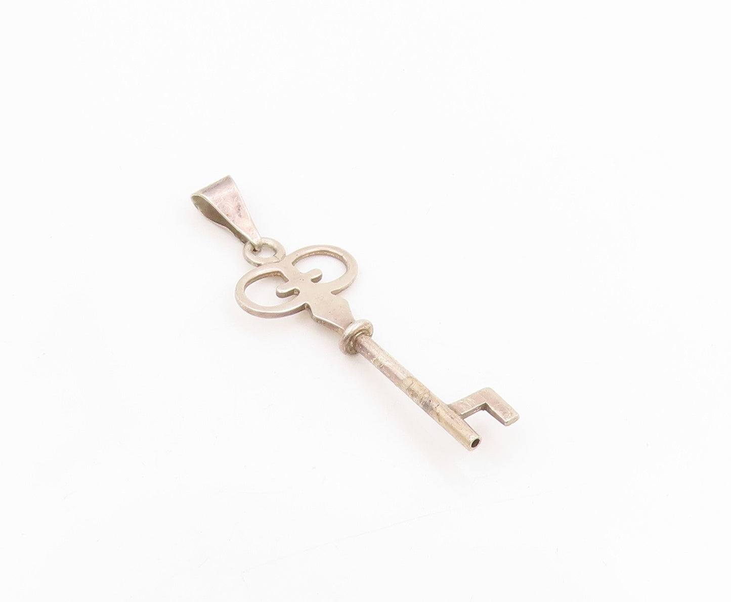 925 Sterling Silver Vintage Pendant MEXICO Minimalist Large Crown Key  PT25307